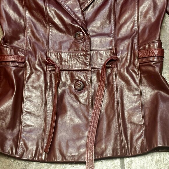 LEATHER REDISH/BROWN JACKET WILSON VINTAGE WAIST TIE/FRONT BUTTON WOMEN'S 10... - Picture 2 of 8
